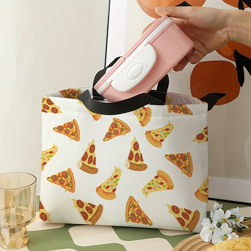 Portable Pizza Printed Lunch Bag Waterproof Insulated Bento Bag