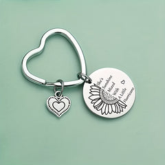 Heart Keychain Engraved Sunflower Inspirational Letter Keyring
