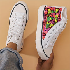 Abstract Print Flat Chunky Canvas Sneakers