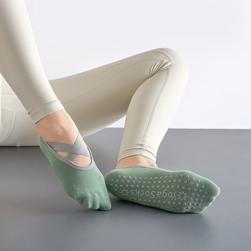 Non Slip Towel Bottom Cross Lace Socks for Yoga Pilates
