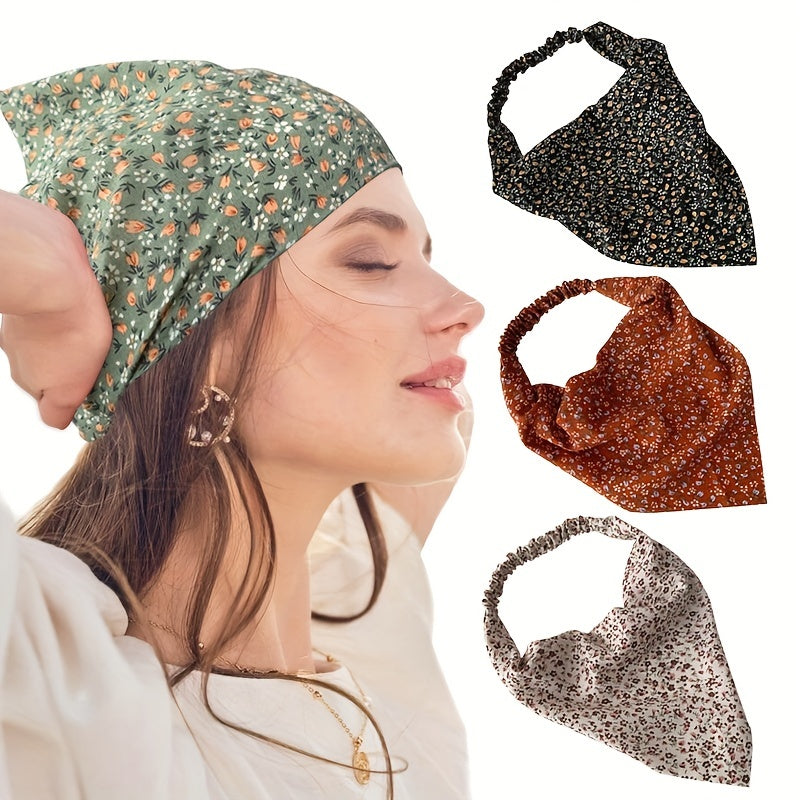 Floral Print Headband Triangle Scarf Elastic Turban Bandana Women Head Wrap
