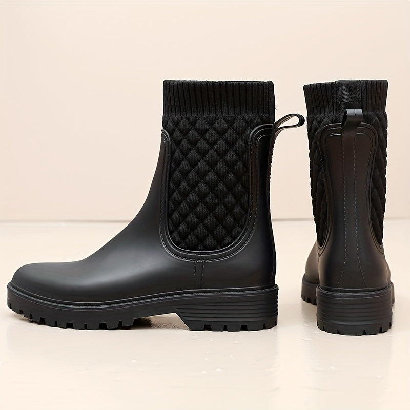 Women's Waterproof Argyle Patchwork Chelsea Rain Boots