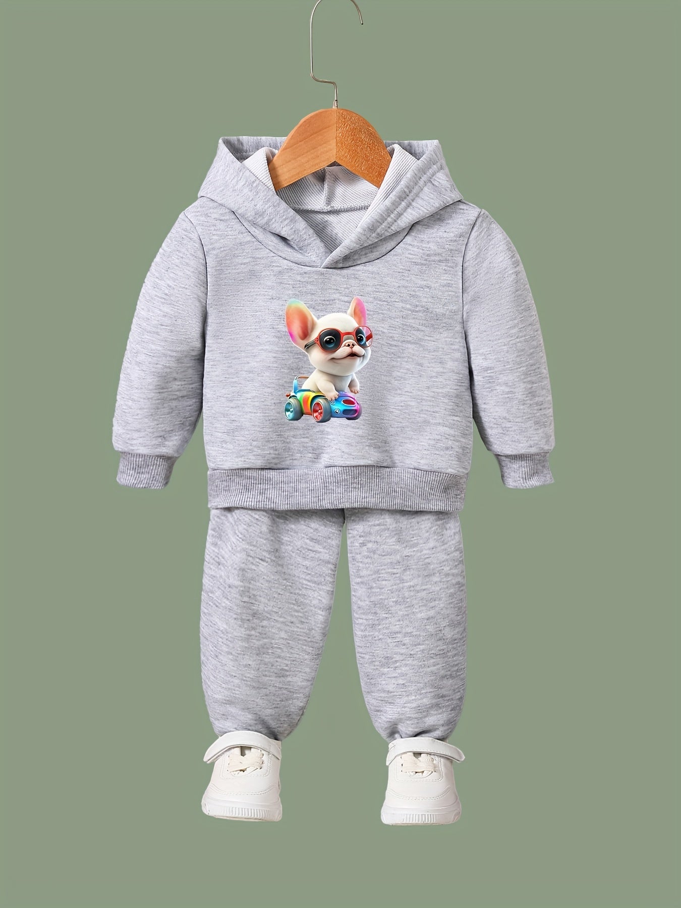 OERYUI Puppy Print Hoodies Pants Set For Kids