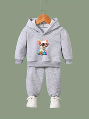 OERYUI Puppy Print Hoodies Pants Set For Kids