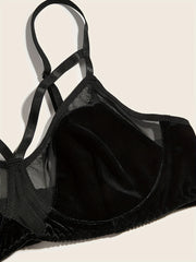  Sexy Bra Women's Plus Velvet Contrast Mesh Cut Out Underwire Solid