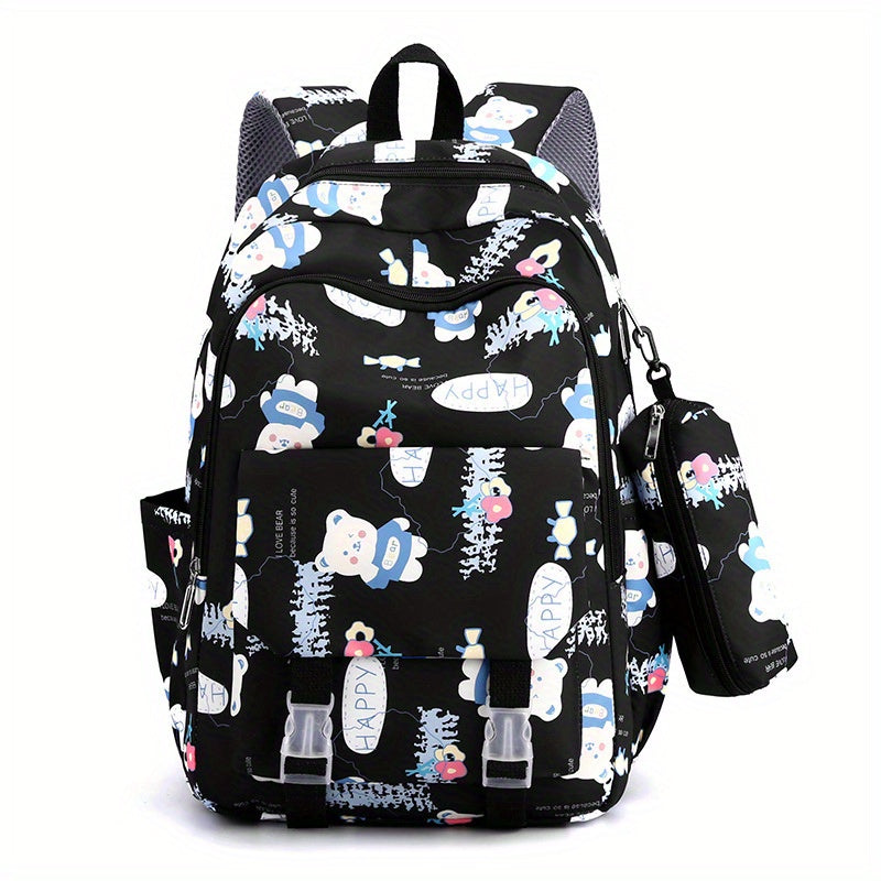 Large Capacity Backpack With Pen Bag Cartoon Bear Lightweight Waterproof