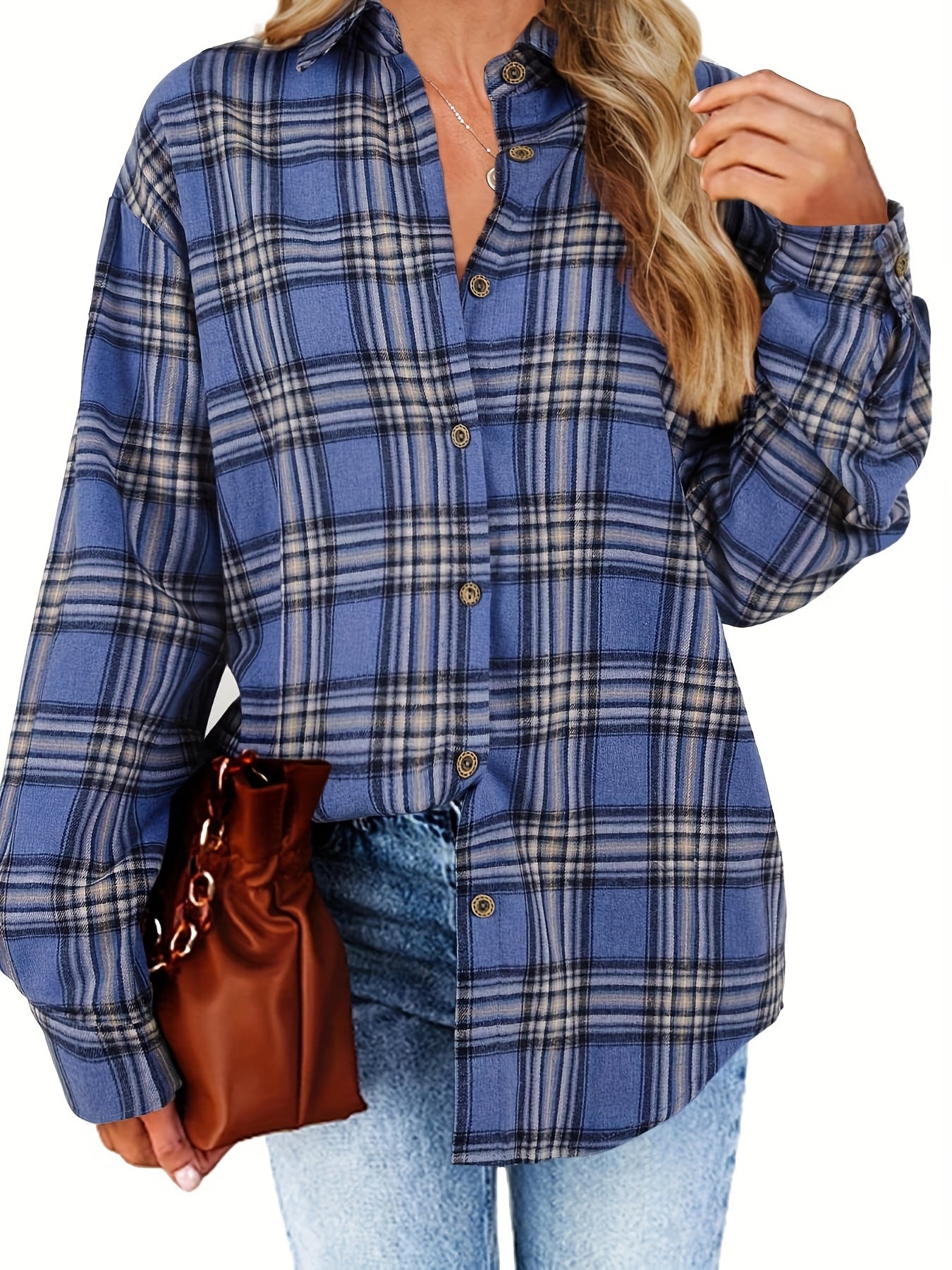  Plaid Print Button Up Long Sleeve Shirt
