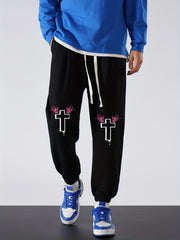 Cross Print Men's Drawstring Sweatpants Loose Casual Comfy Jogger Pants