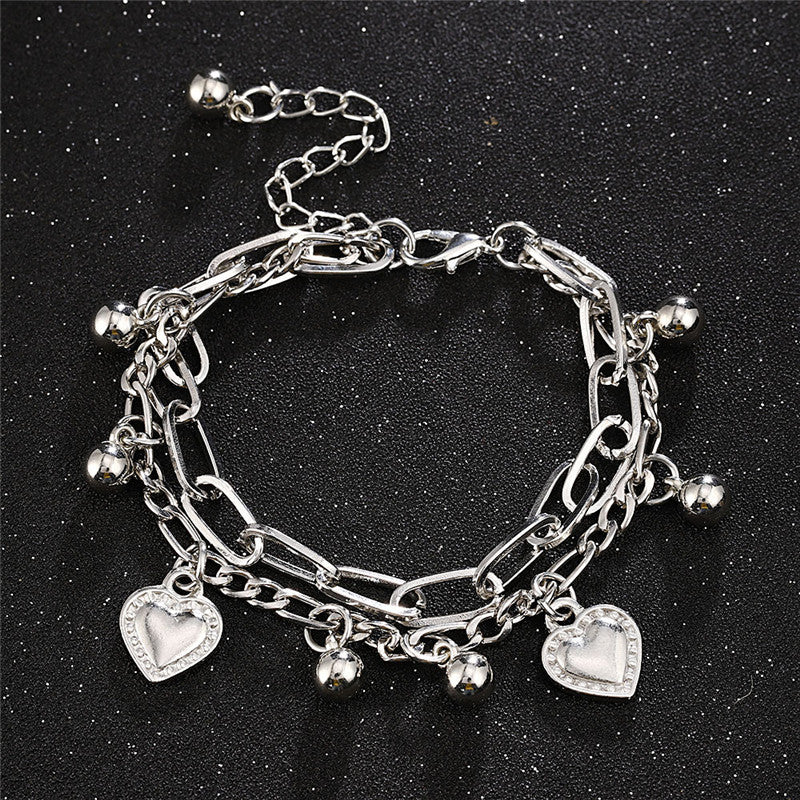 Men's Double Layer Bracelet with Heart Pendant