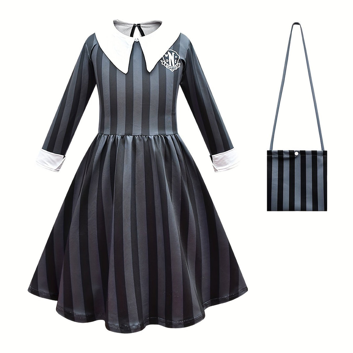 Girl's Stripe Print Dress With Bag Set TV Series Character Cosplay Costume