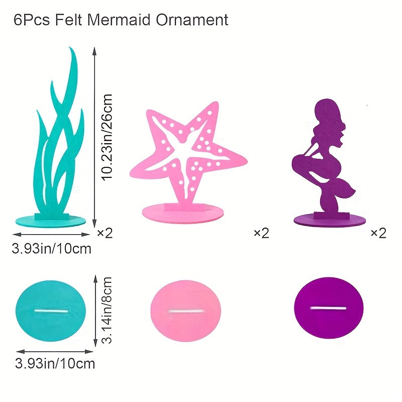 6pcs Mermaid Felt Ornaments Birthday Party Decoration Supplies