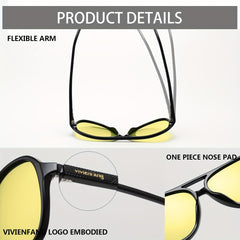 VIVIENFANG Retro Polaroid Pilot Sunglasses Night Vision Lenses VF220