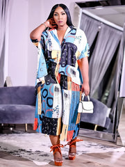  Random Print Shirt & Wide Leg Pants Set Women's Plus Street Styl