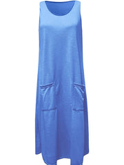  Casual Tank Dress Women's Plus Plain Round Neck Midi Dress
