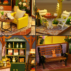 Handcrafted Wooden Coffee Shop Model Dollhouse with Furniture & Decor