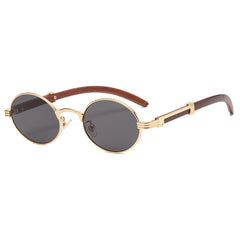 Retro Round Oval Sunglasses Men Wooden Shades
