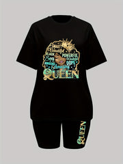 Letter Print Lounge Set Top & Shorts Women's Loungewear