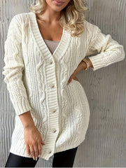  Solid Cable Button Up Long Sleeve Cardigan