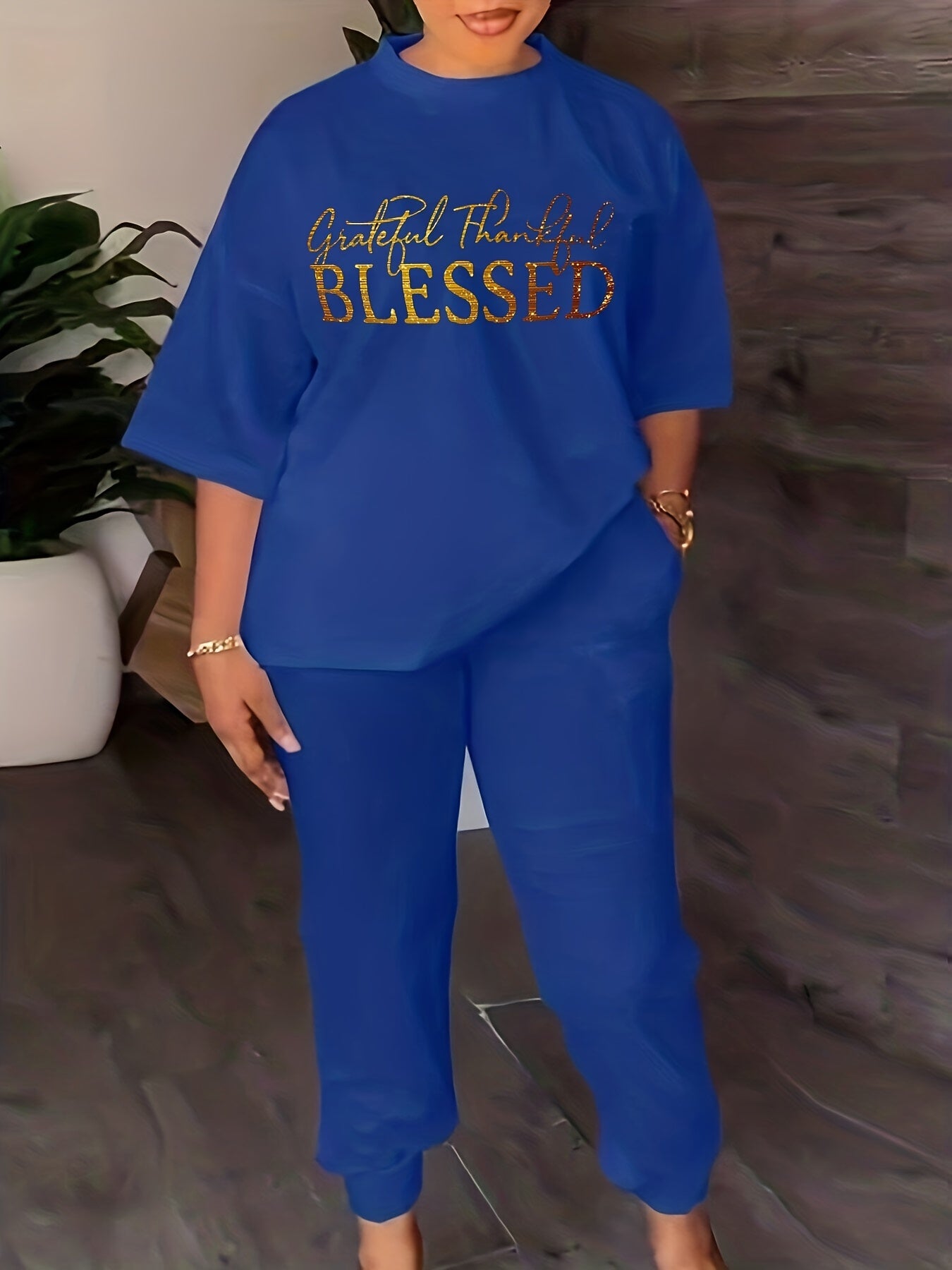 Blessed Letter Print Two piece Set for Women