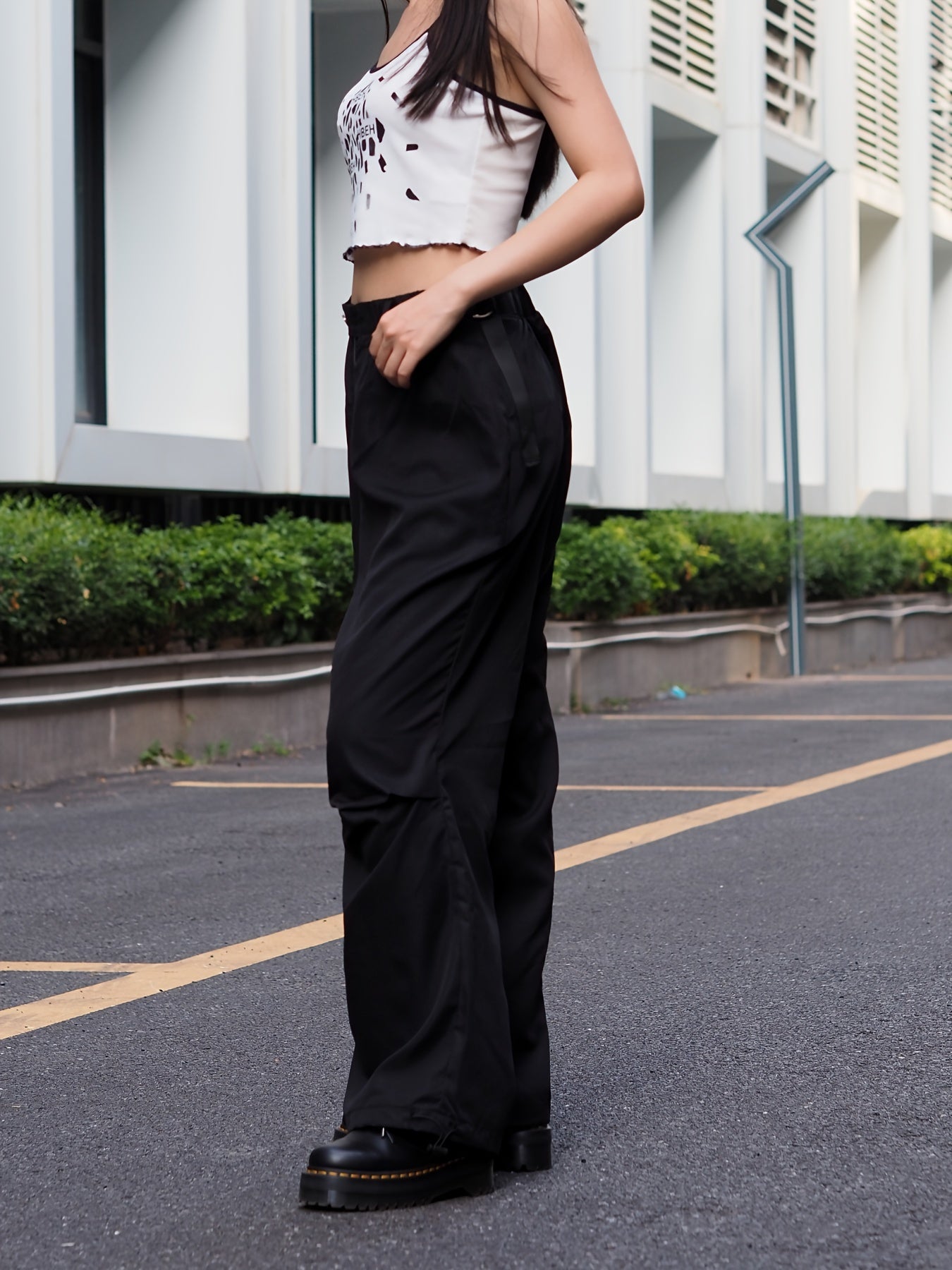  Solid High Rise Cargo Trousers