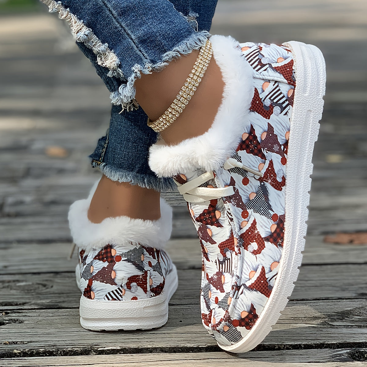 Women's Christmas Dwarfs Print Snow Boots Plus Plush Comfort Shoes