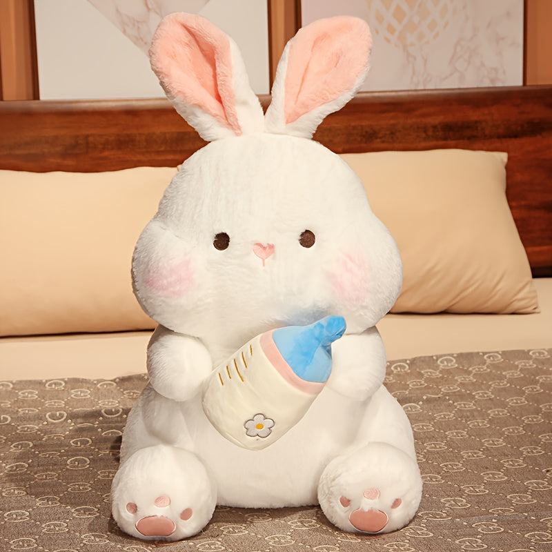 Rabbit Plush Toy with Pink Ears & Bottle - Home Decor for Halloween