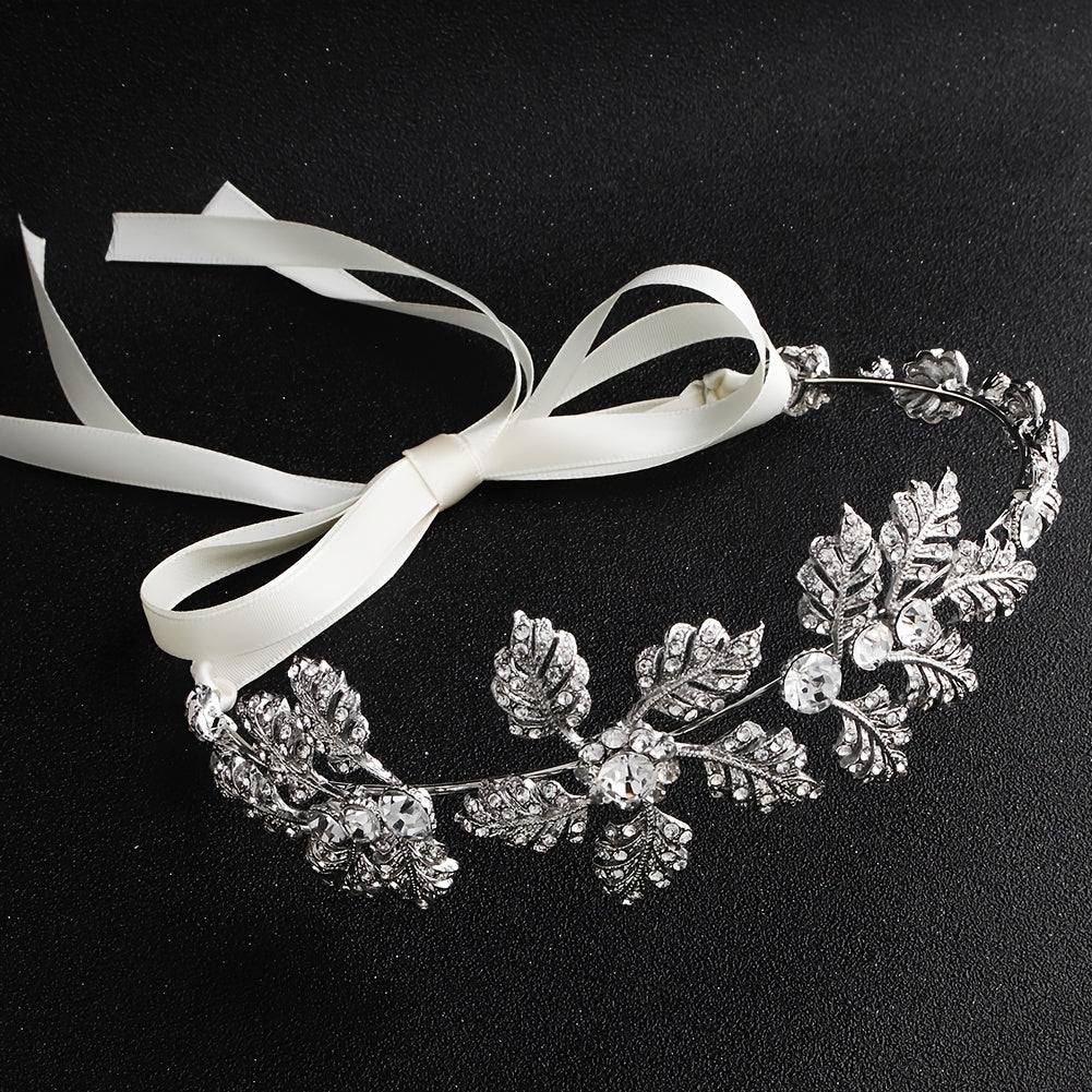 Silver Flower Headband Leaf Bridal Hairband Crown