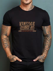Vintage Motorcycle Print Men's Graphic Crew Neck Active T-shirt