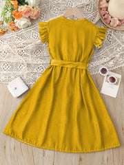 Toddler Girls Butterfly Sleeves Belted Dress