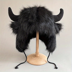 Men's Windproof Cow Horn Cap Winter Ear Protection