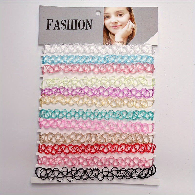 12pcs Chokers Pendant Stretch Elastic Jewelry Henna Tattoo Cosplay Hair Accesor