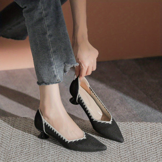 Women's Knitted Low Heels Comfort Slip On Shoes