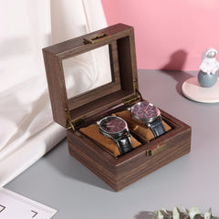 Wood Grain PU Watch Case Display With Lock