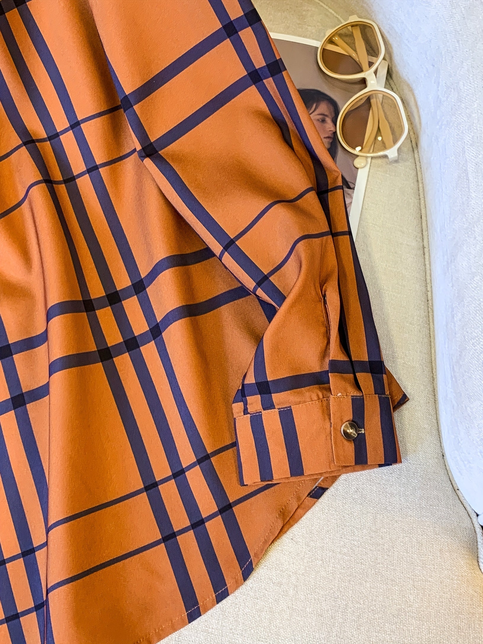  Plaid Print Button Up Blouse