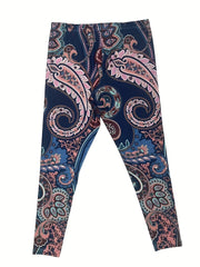  Boho Leggings Women's Plus Paisley Floral Print High Rise