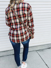  Plaid Print Button Up Long Sleeve Blouse
