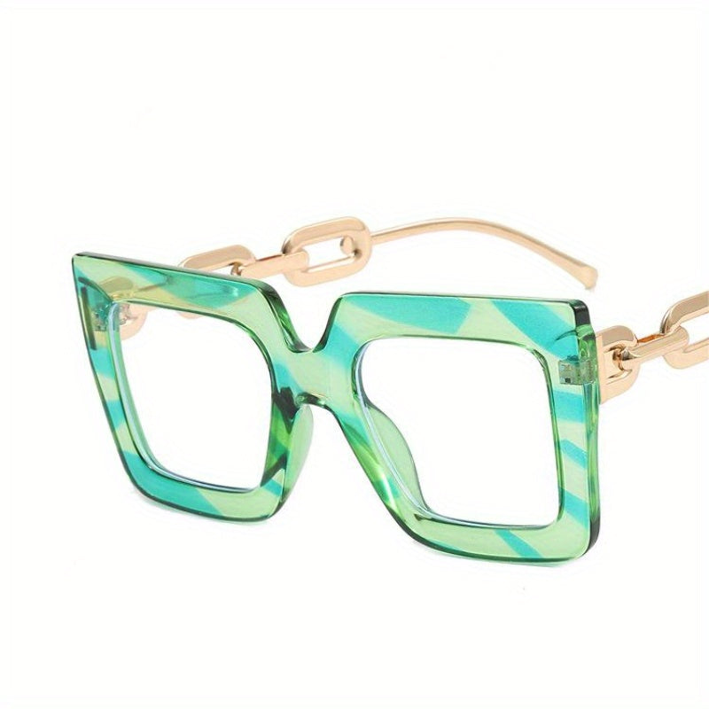 Square Clear Lens Glasses Y2K Chain Temple Anti Light Eyewear