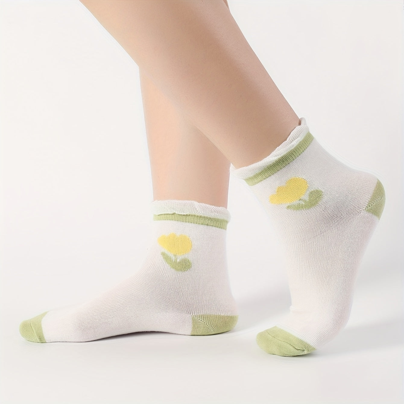 5 Pairs Floral & Bow Print Socks Comfy & Ruffle Mid Tube Socks Women's Stockings