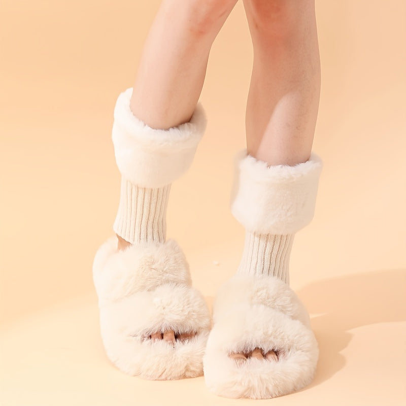 Fuzzy Stitching Leg Warmers Ribbed Socks Women's Stockings