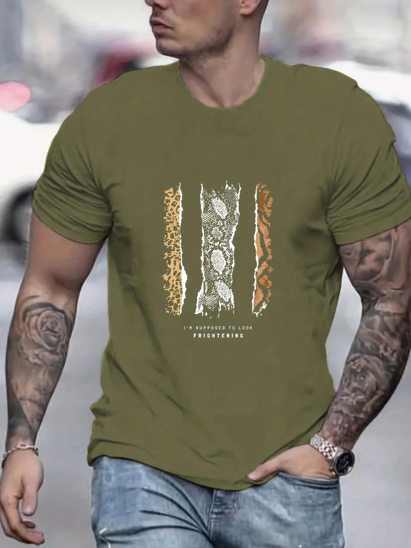 Beast Skin Print Men's Graphic Crew Neck T shirt Casual Comfy Tees