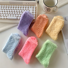 3 Pairs Solid Fuzzy Socks Warm Mid Tube Women's Stockings