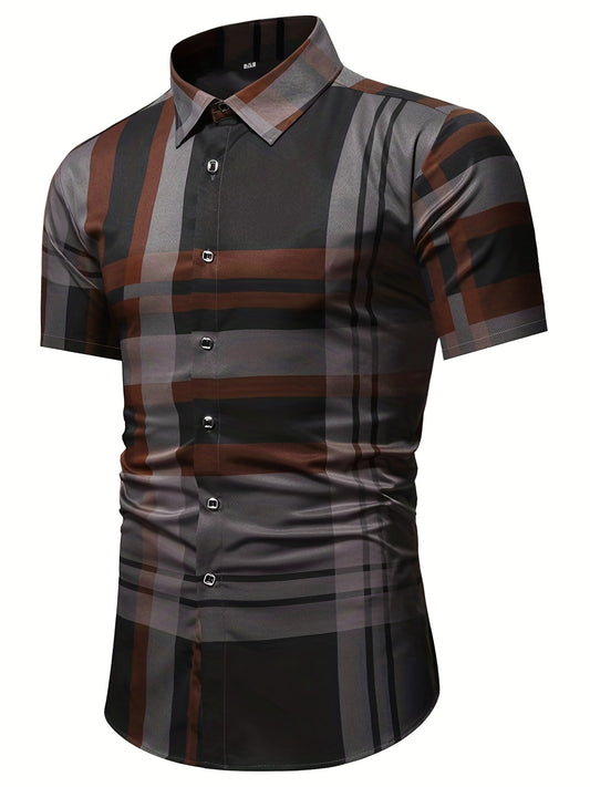 Mens Plaid Short Sleeve Shirt for Spring/Summer