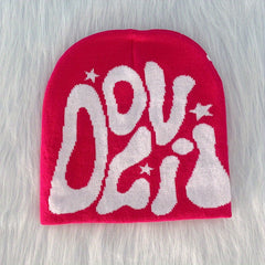Y2K Knitted Beanie Hip Hop Letter Jacquard Warm Skull Cap