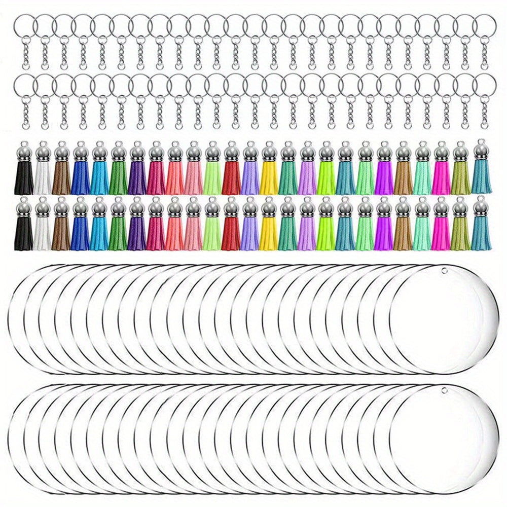 Acrylic Round Tag Tassel Keychain Metal Pendant Key Ring