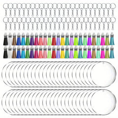 Acrylic Round Tag Tassel Keychain Metal Pendant Key Ring