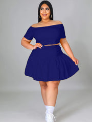 Off Shoulder Crop Top & Mini Skirts Set Women's Plus Casual 2pcs Set