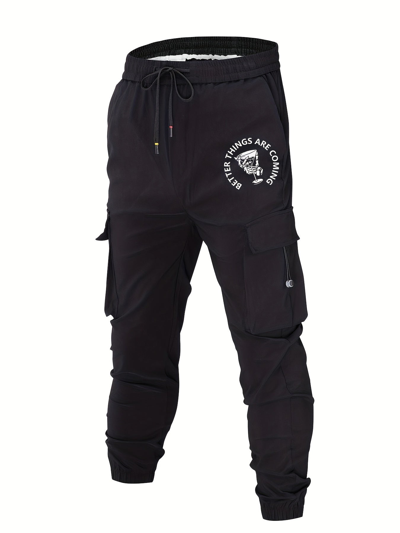 Cocktail Print Cargo Pants Men's Flap Pocket Trousers