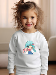 Girls Girl Pattern Crew Neck Long Sleeve Sweatshirt For Spring Fall