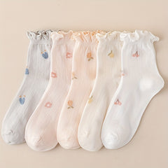 Floral Fruit Print Ruffle Socks Women's Stockings