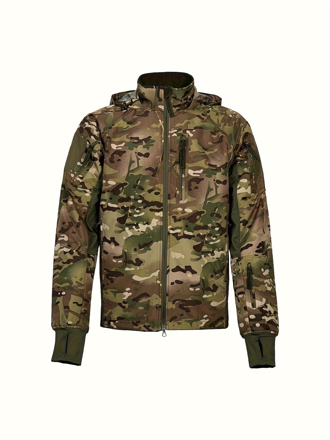 Men's Camo Waterproof Hooded Jacket - Outdoor Active Zip Up